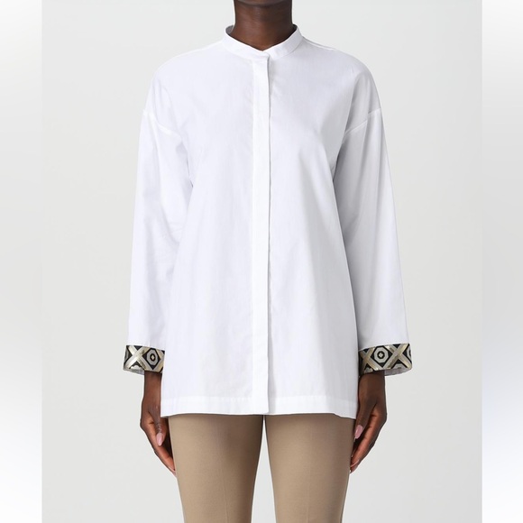 MaxMara Tops - MaxMara NWT SZ 2 the Tenerife White Button Down Shirt‎  Patterned Cuffs